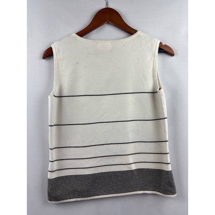 Designers Originals Womens Sleeveless Striped Knit Top S Cotton White & Black