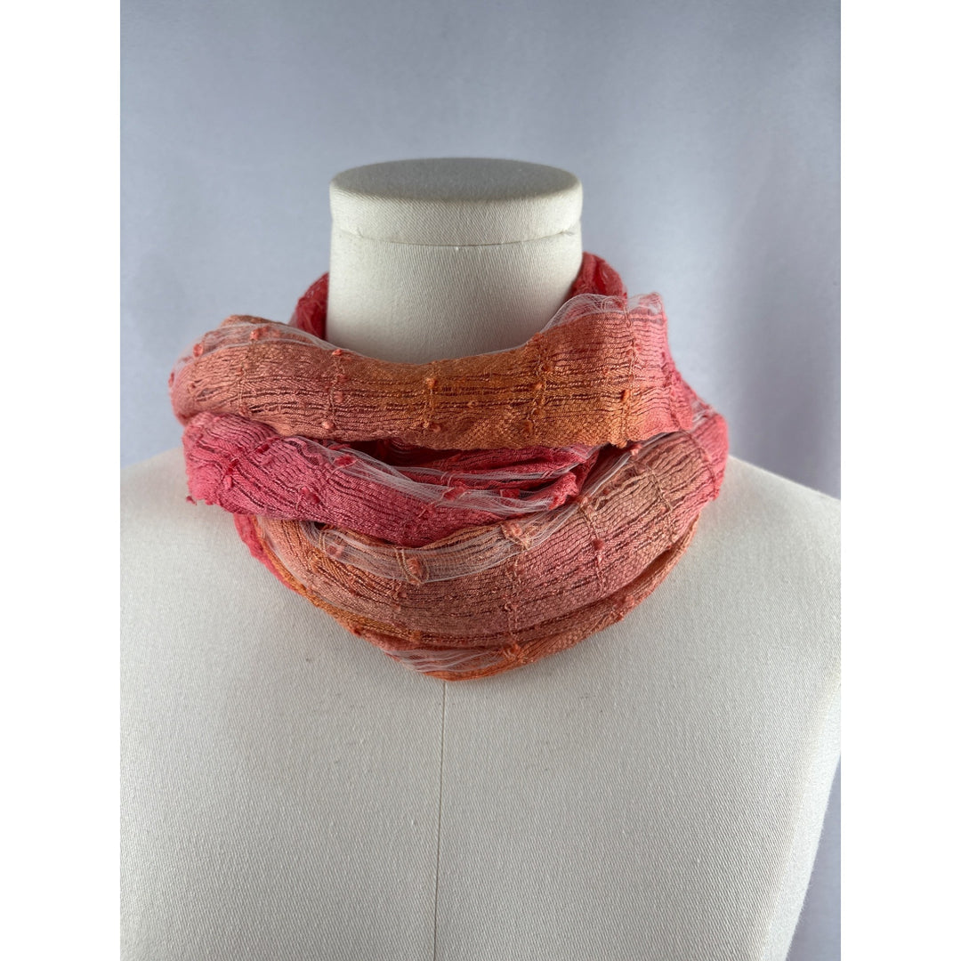 Women’s Orange, Pink, & Salmon Knit & Mesh Scarf