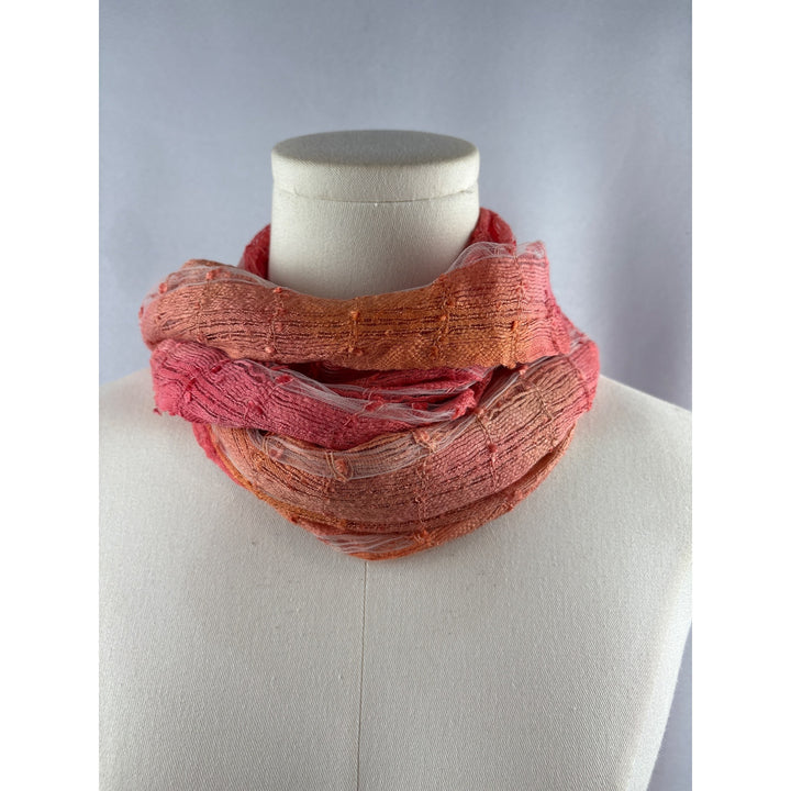 Women’s Orange, Pink, & Salmon Knit & Mesh Scarf