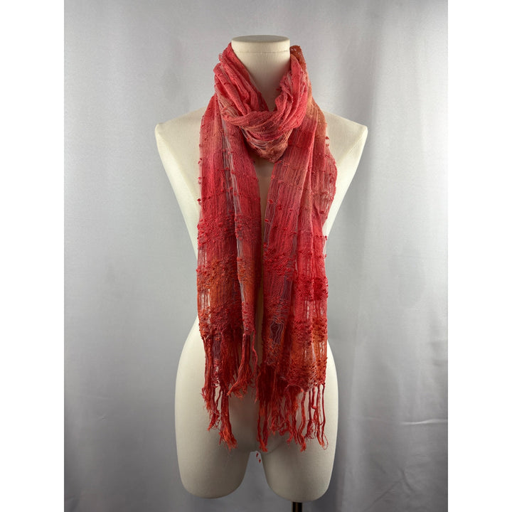 Women’s Orange, Pink, & Salmon Knit & Mesh Scarf