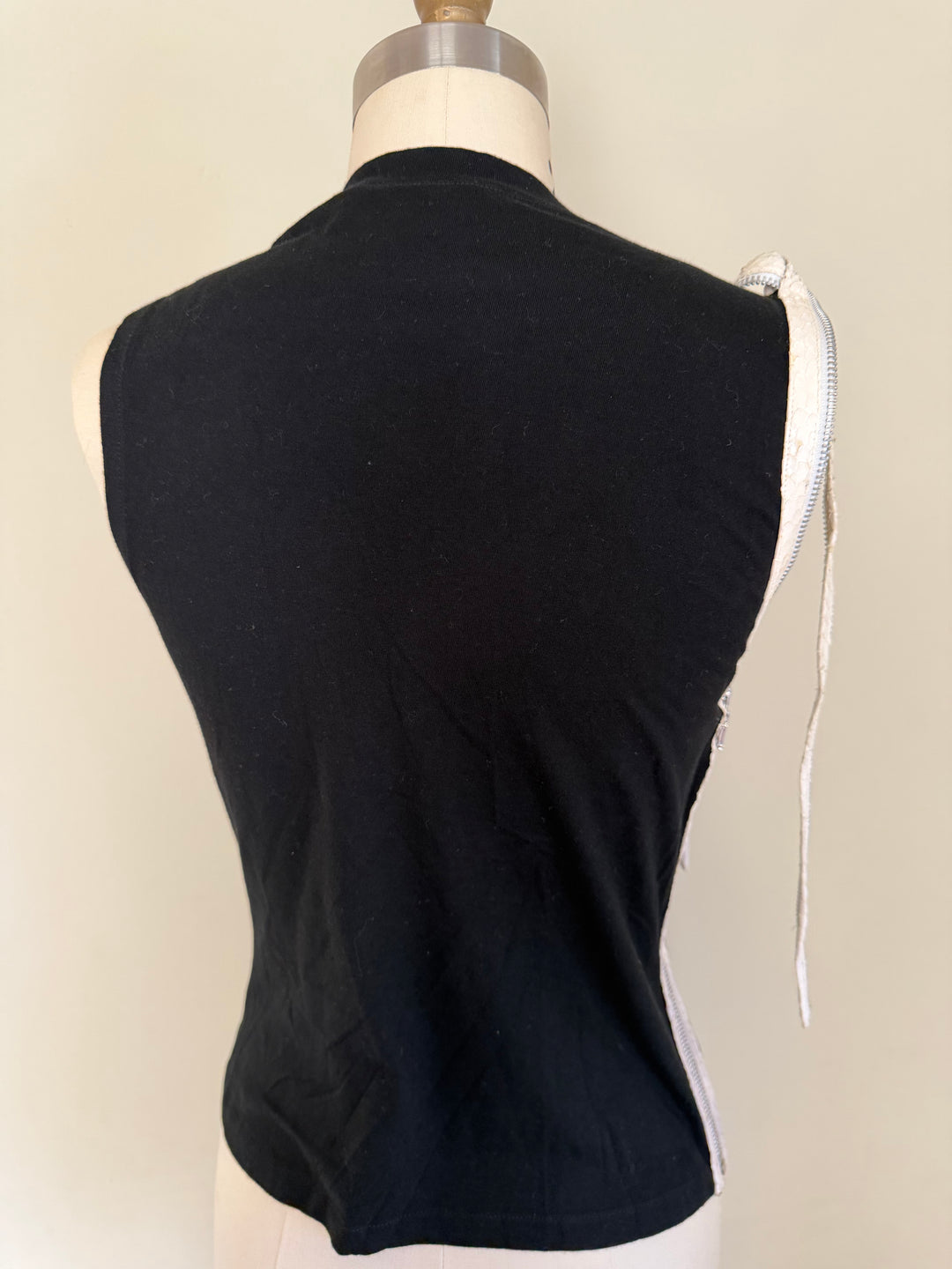 Christian Dior Boutique Galliano Python Trim Zip Sleeveless Top Black Cotton IT 38