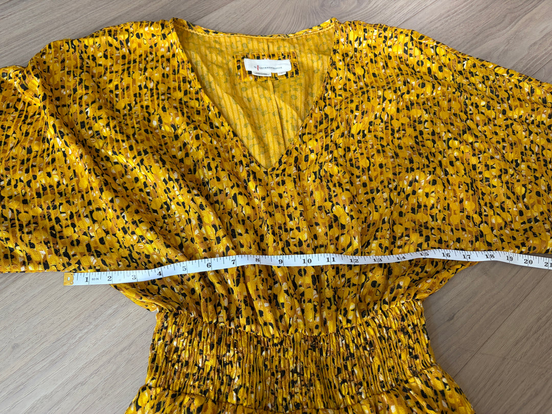 Anthropologie Yellow Floral Springtime Boho Party V-neck long Dress Size S