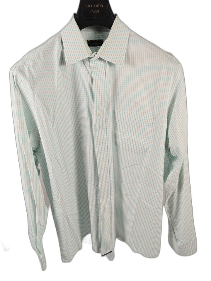 Men’s Club Room Dress Shirt White Aqua Check Size 17.5 36/37