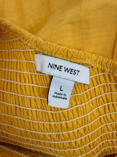 Nine West One‑Shoulder Yellow Smocked Maxi Dress SzL