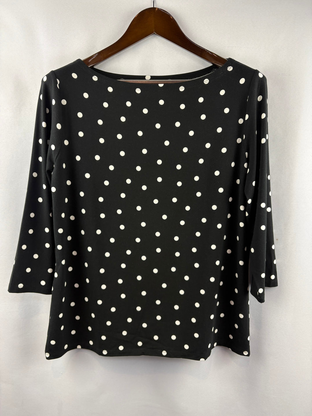 Women’s Ann Taylor Factory Large Black w/ White Polka Dot Blouse