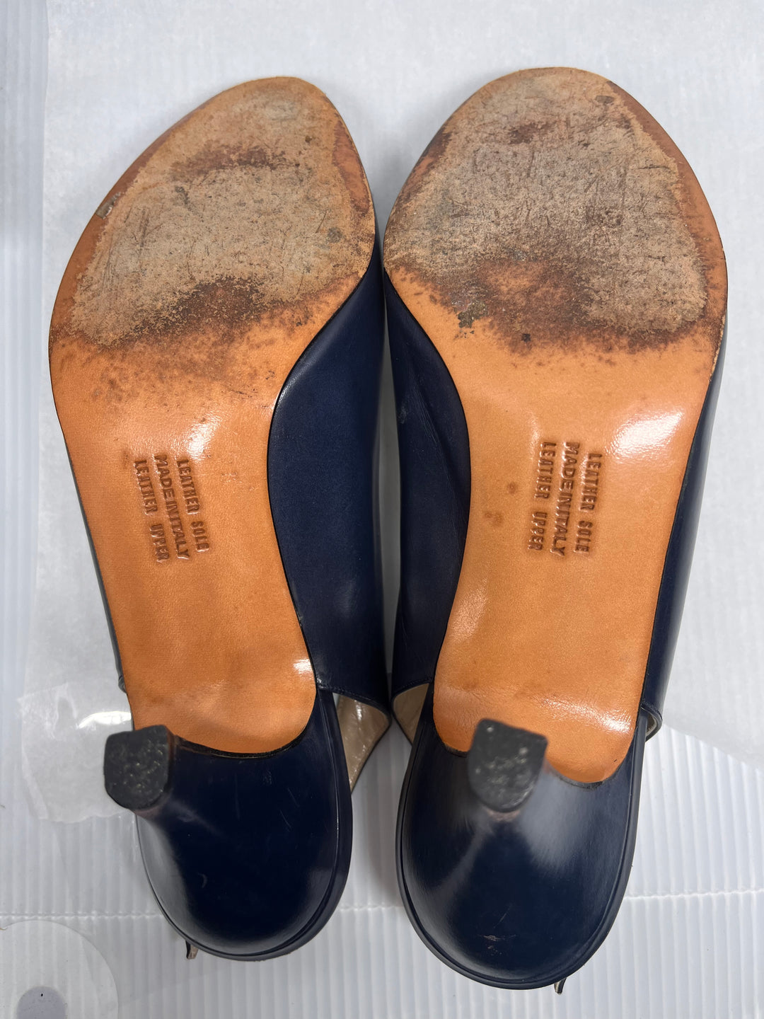 Salvatore Ferragamo Dark Blue Peep Toe Slingback Heels Size 7.5