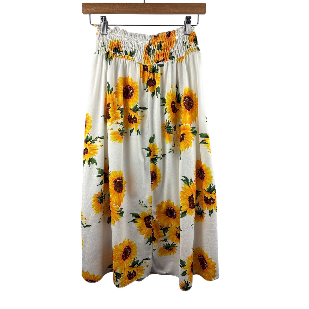 Women’s Size Small Unbranded White w/ Yellow Sunflowers Midi Skirt