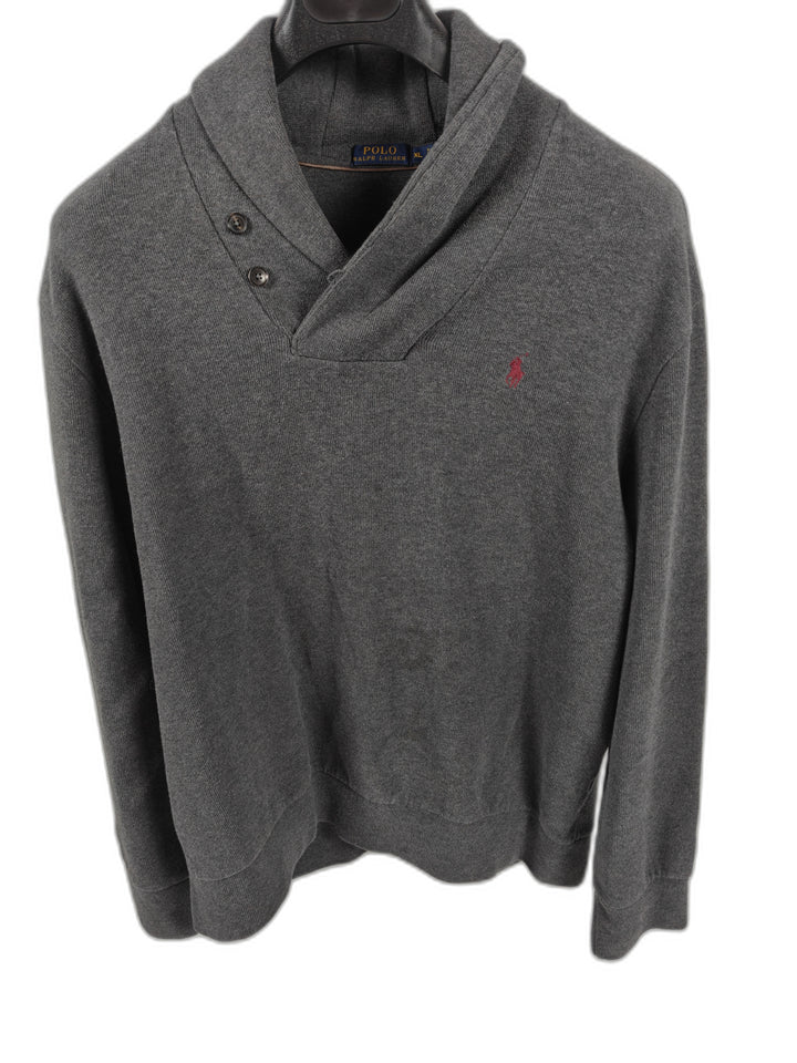 Men’s Polo Ralph Lauren Shawl Collar Pullover Sweater Gray Size XL