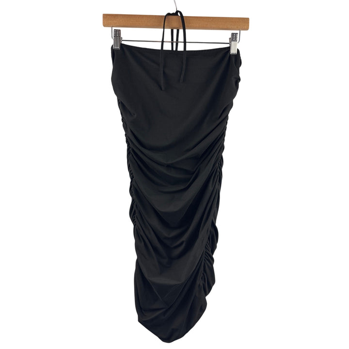 Women’s More To Come Large Black Ruched Bodycon Mini Halter Dress