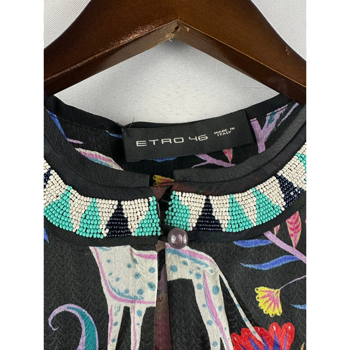 Women’s Etro Cold Shoulder Dress Black Floral and Animal Print Size L