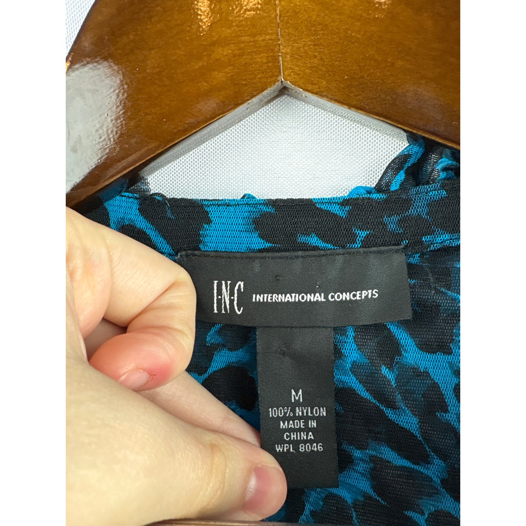 Women’s I.n.c International Concepts Medium Teal & Black Leopard Print Blouse