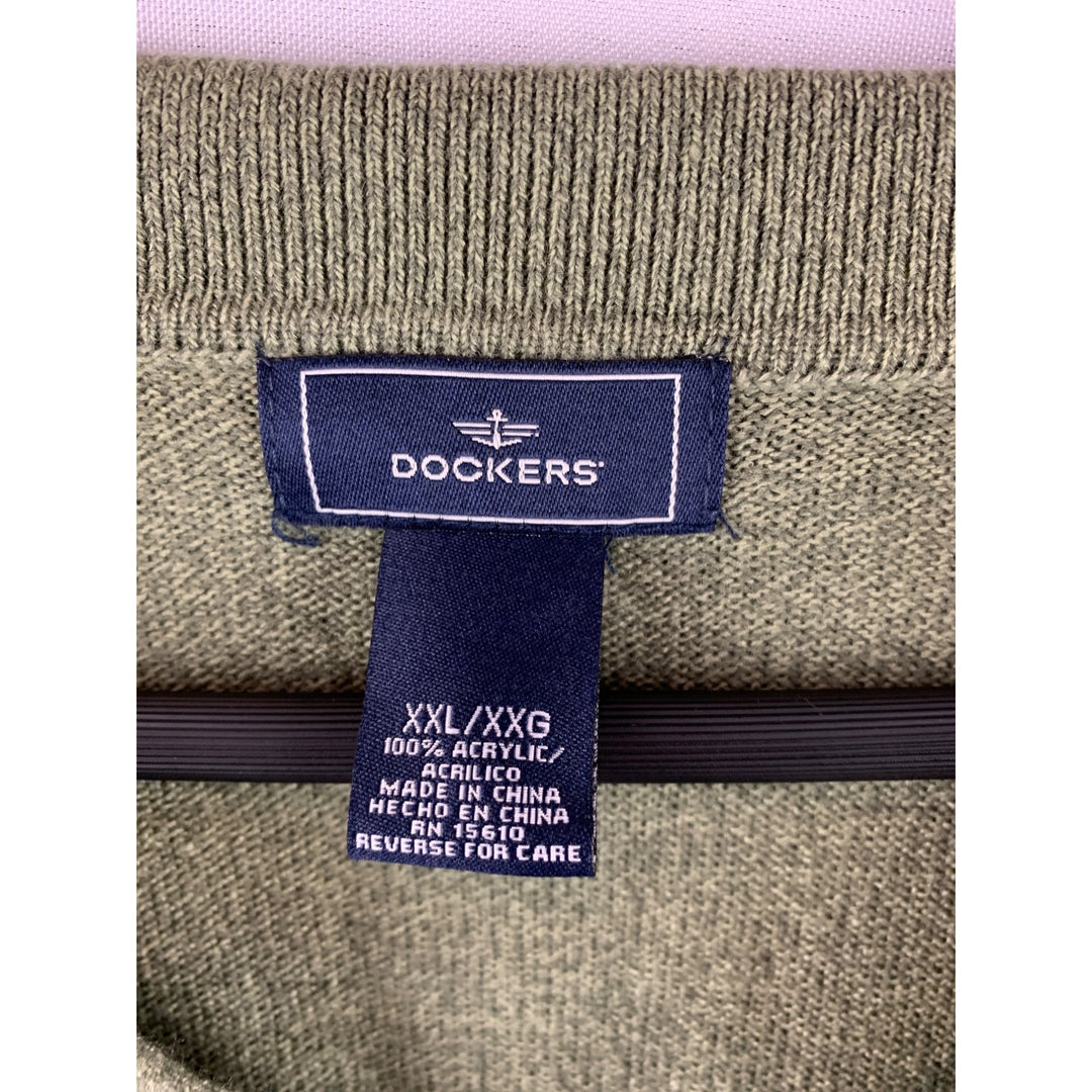 Dockers Mens XXL Green Argyle Knit Long Sleeve Collared Sweater