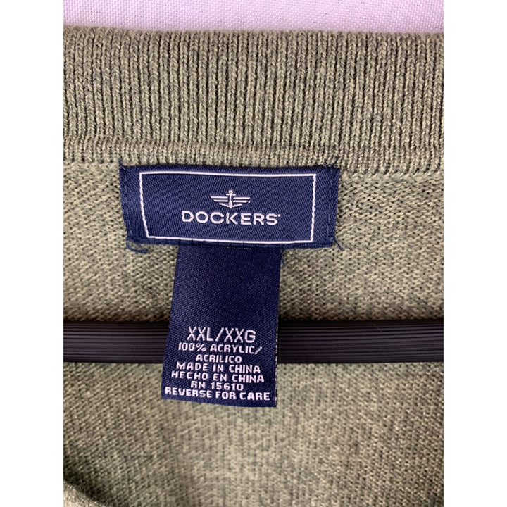 Dockers Mens XXL Green Argyle Knit Long Sleeve Collared Sweater