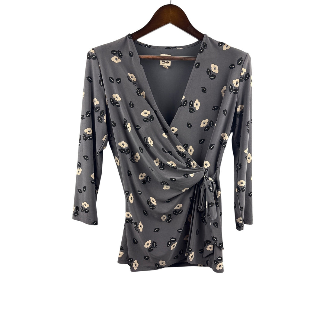 Women’s Anne Klein Medium Grey Floral Wrap Style Blouse
