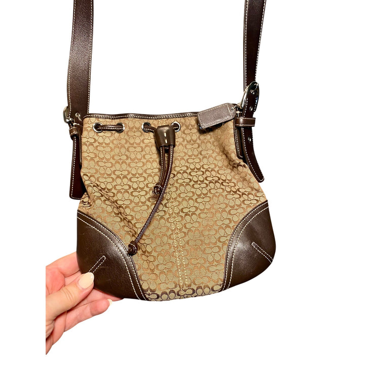 Coach Signature Logo Jaquard Brown Canvas Leather Crossbody Bag