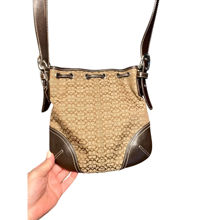 Coach Signature Logo Jaquard Brown Canvas Leather Crossbody Bag