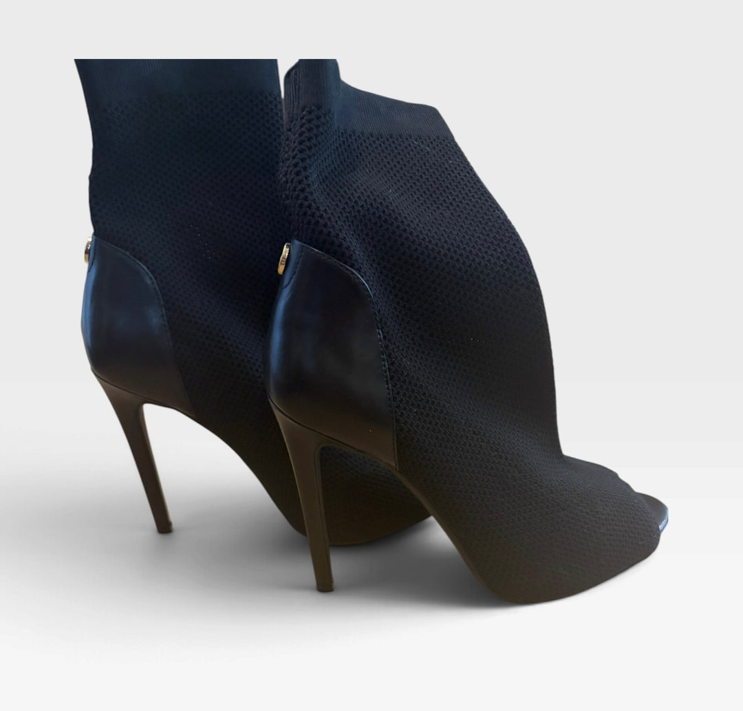 GUESS GWABRI Black Mesh Peep Toe Sock Boots Size 6 Stiletto Y2K NWOB