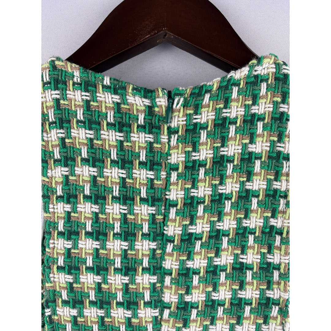 Women’s Zara XS Green, White, & Brown 60’s Style Sleeveless Mini Dress