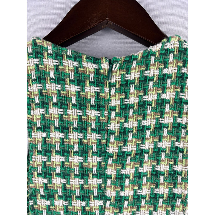 Women’s Zara XS Green, White, & Brown 60’s Style Sleeveless Mini Dress