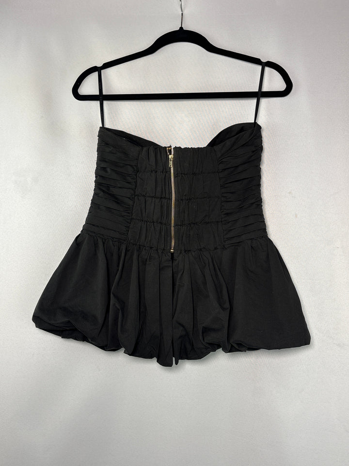 Womens Dissh Black Ruched Peplum Blouse Size 6 Cotton