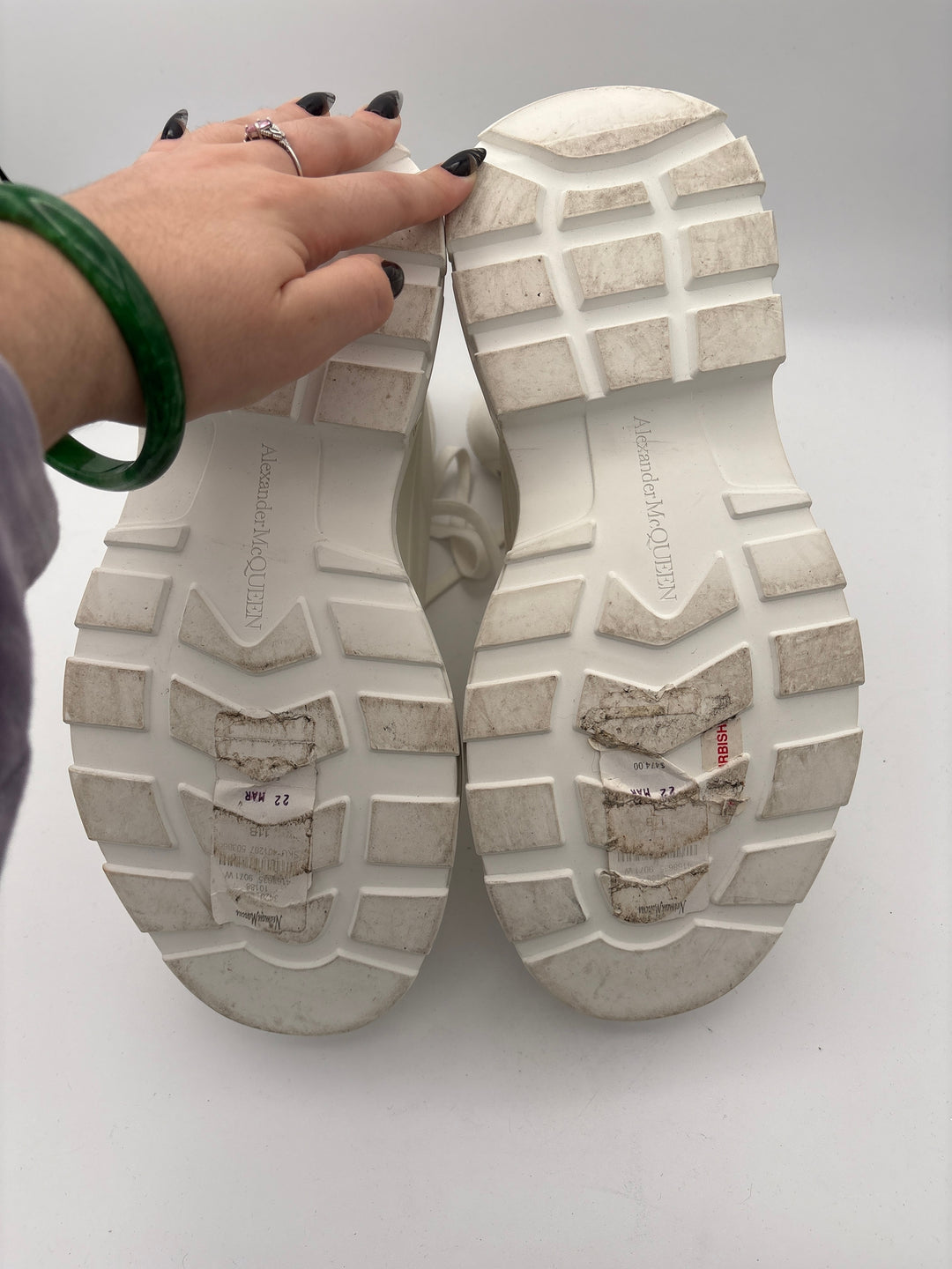 Women Alexander McQueen White Platform Sneakers With Silver Print Size 10