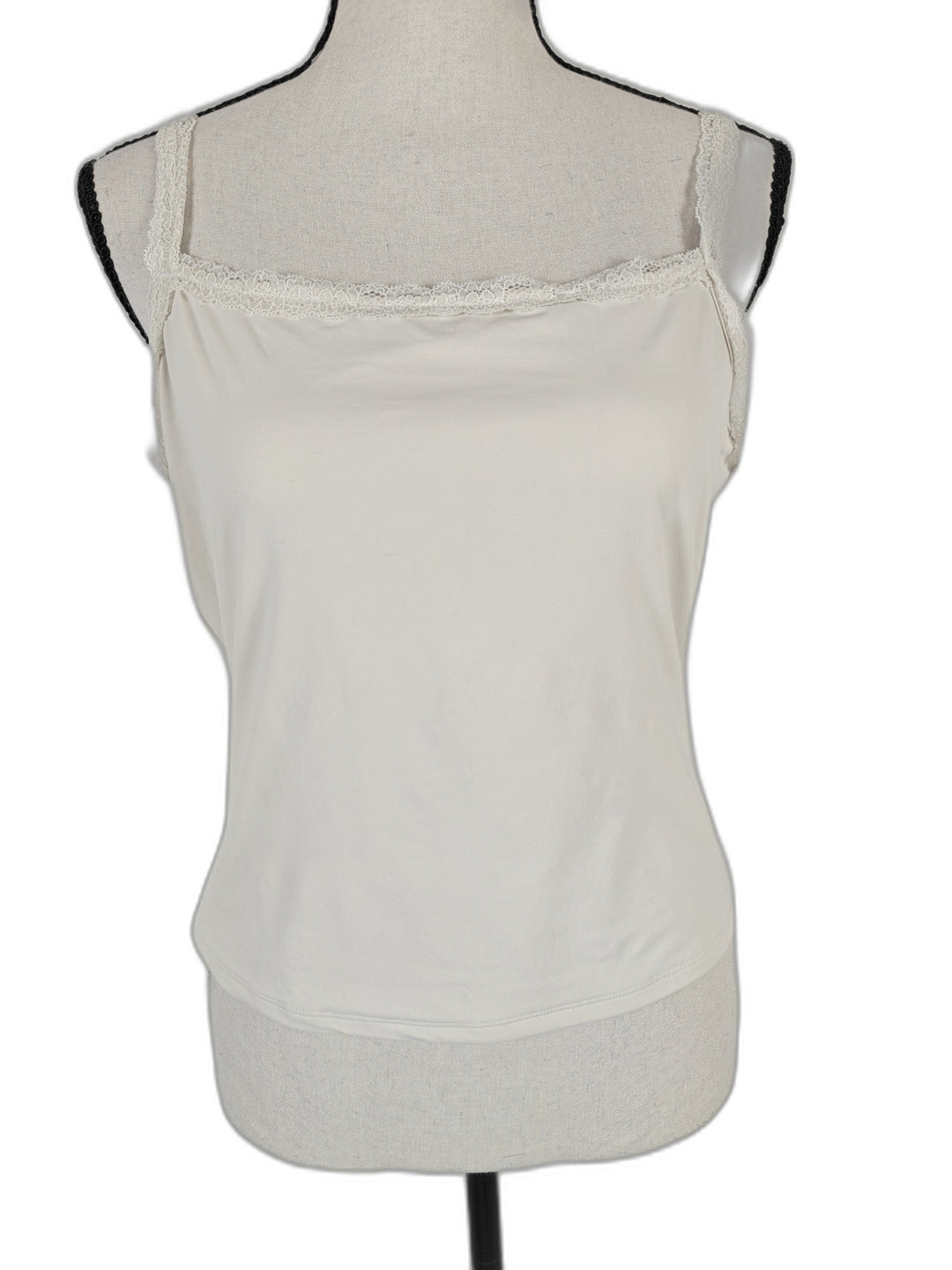 Womens Qinsen Lace Trim Camisole Tank Top Ivory Size XL