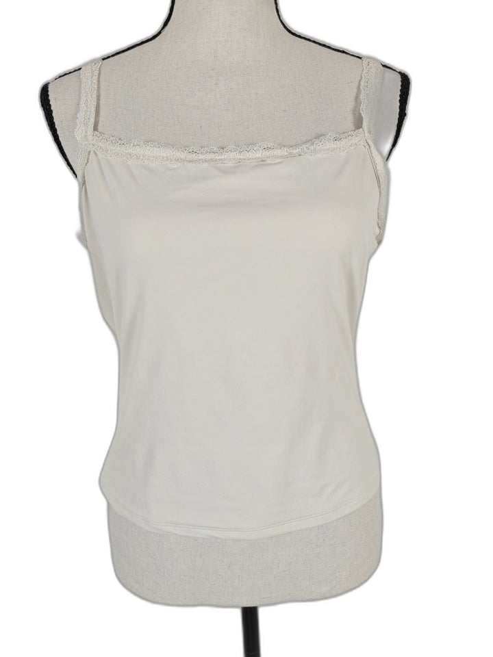 Womens Qinsen Lace Trim Camisole Tank Top Ivory Size XL