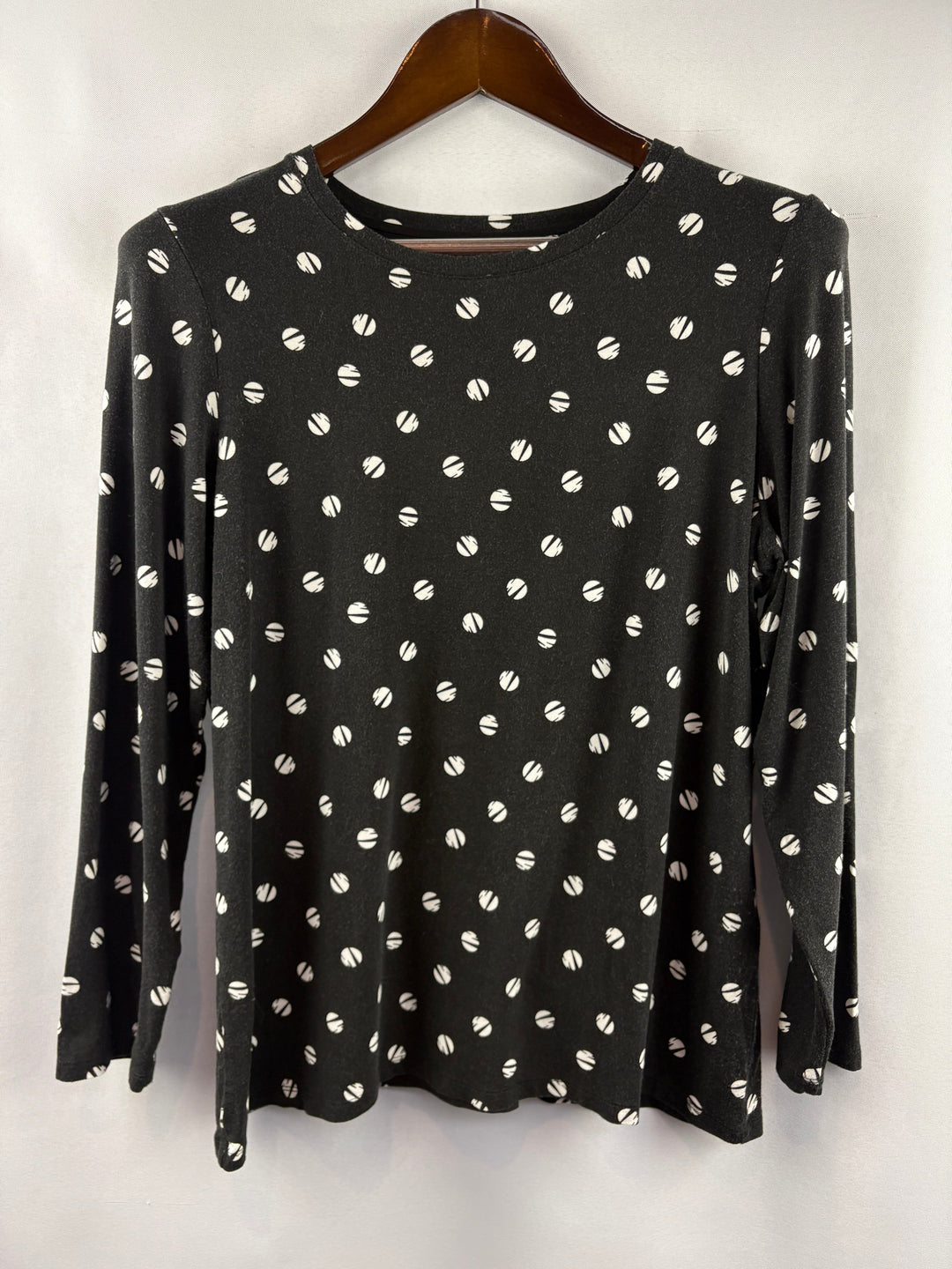 Women’s Chico’s Large Black w/ White Polka Dot Blouse