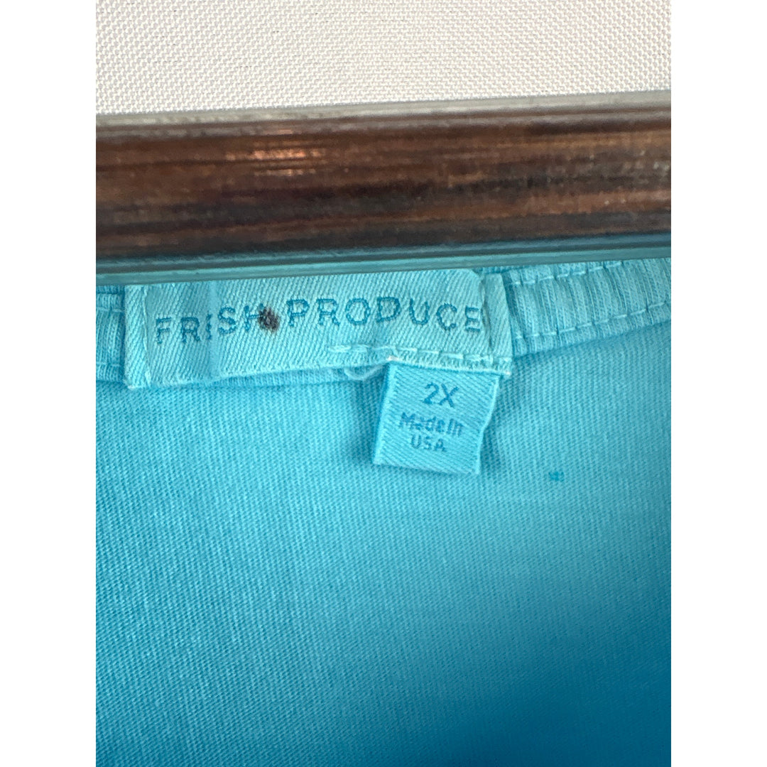 Women’s Fresh Produce 2X Aqua Short Sleeve Shirt