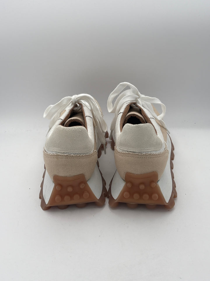 Womens Walnut Melbourne Two Inch Platform Sneakers Canvas White Beige Size 9