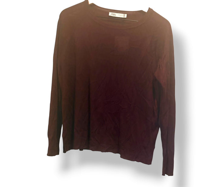 Zara Burgundy Lightweight Knit Sweater Top Size M NWT Quiet Luxury Workwear