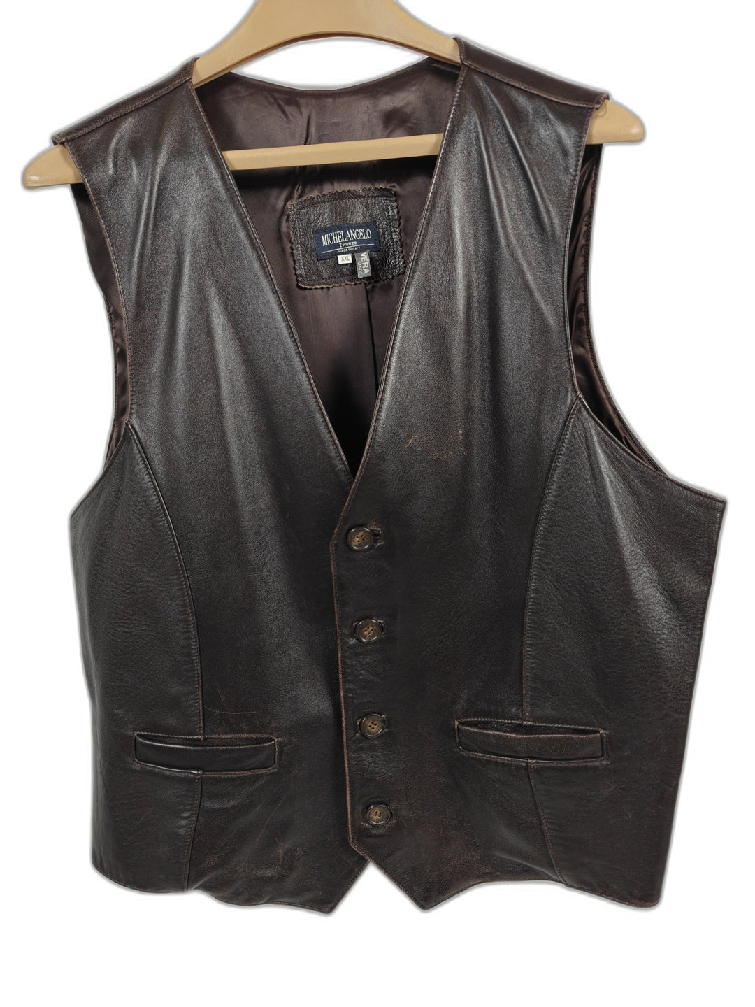 Mens Michelangelo Firenze Genuine Leather Vest Dark Brown