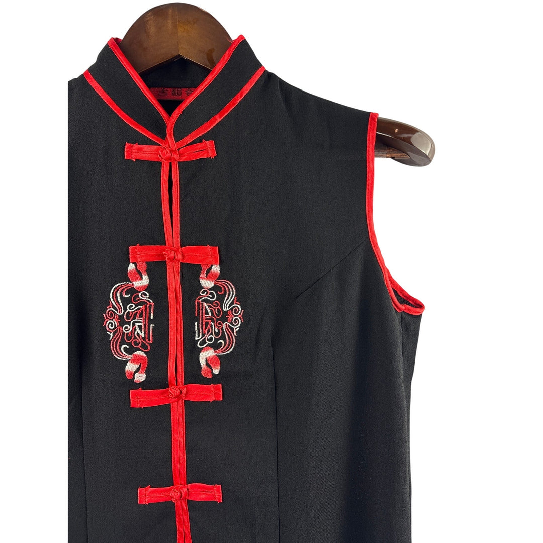 Women’s Large Black Asian Style Blouse w/ Red Embroidery