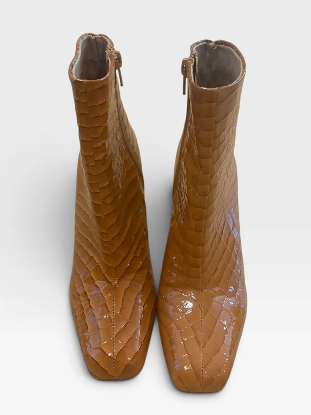 Katy Perry Brown Croc Embossed Ankle Boots 6 Gold Block Heel Western Retro Y2K