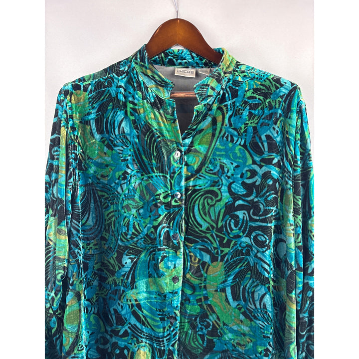 Women’s Chicos Size 2 Multicolor Velvet Button Up Shirt