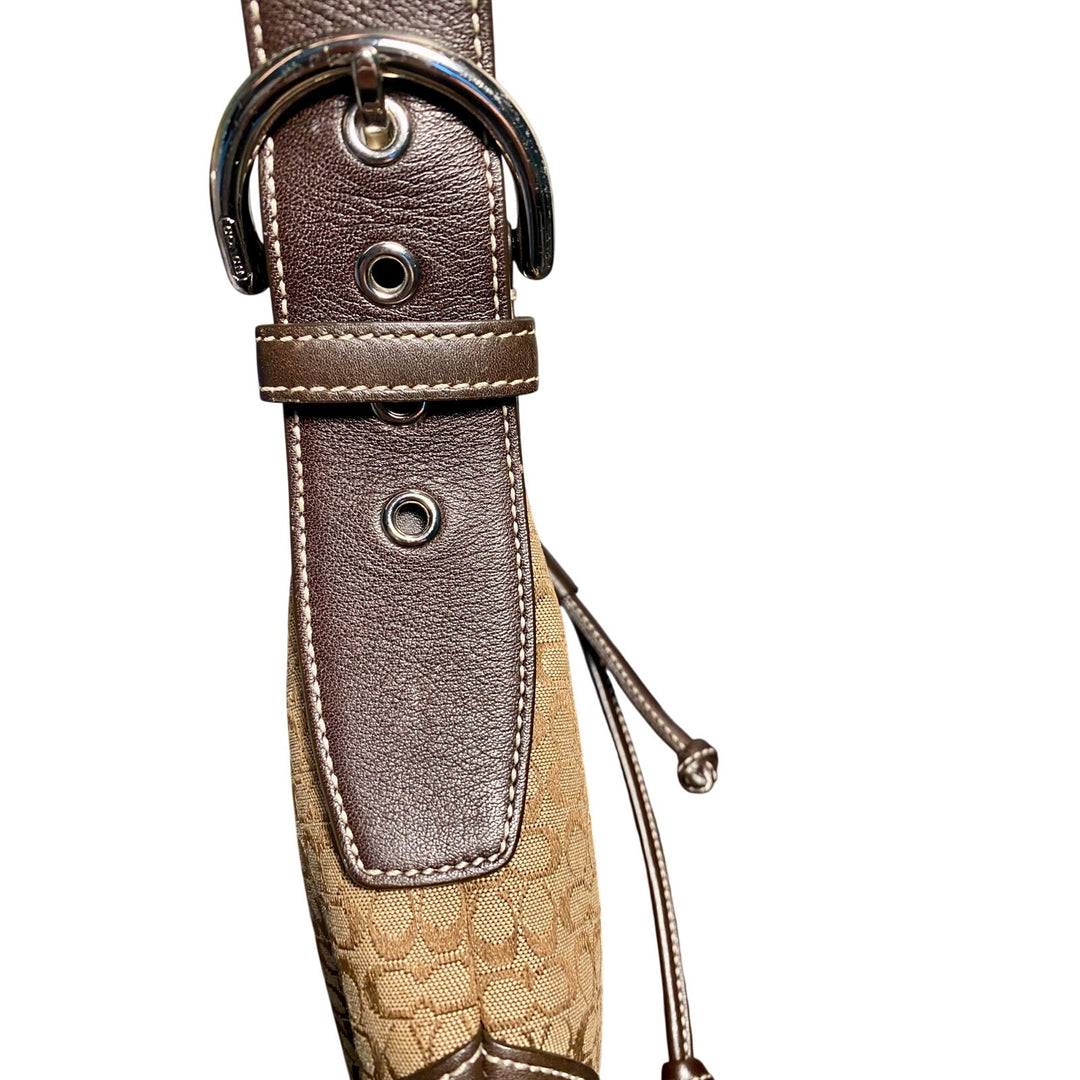 Coach Signature Logo Jaquard Brown Canvas Leather Crossbody Bag