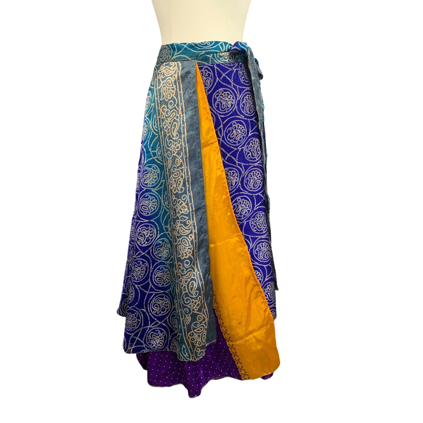 Women’s Mulitcolor Silk Wrap-Up Skirt - Size L