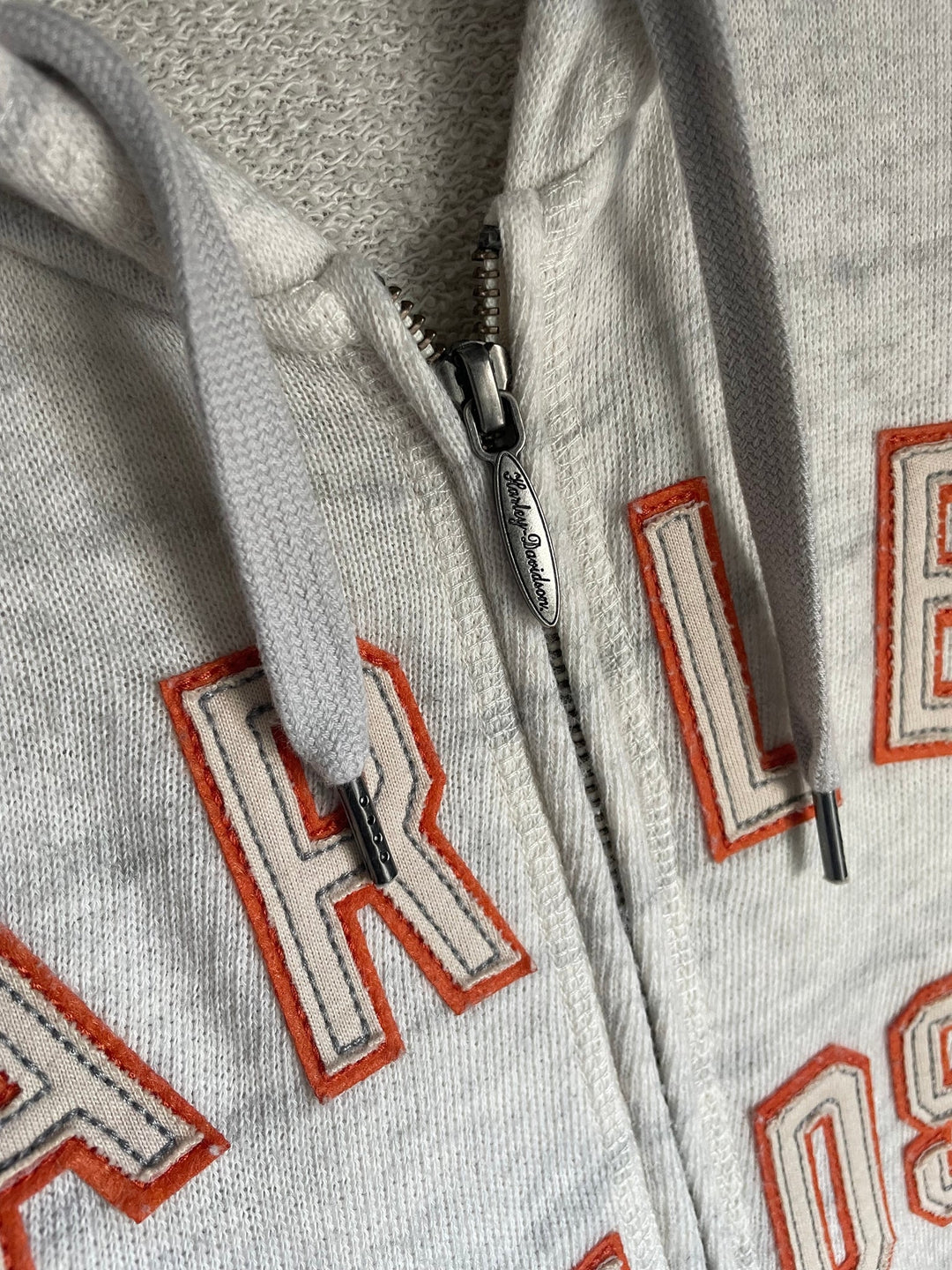 Harley Davidson Womens L Zip Up Hoodie Cream Orange Varsity Spellout Logo Biker