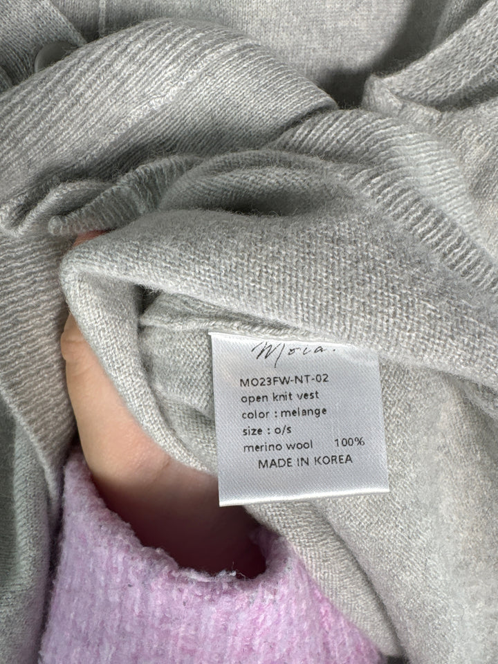 Womens Moia One Size Light Gray Merino Wool Knit Sweater Vest