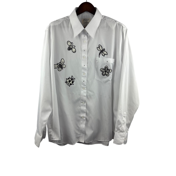 Women’s Fabrizio by Afiva Size XXL White Button Up w/ Bug Embroidery