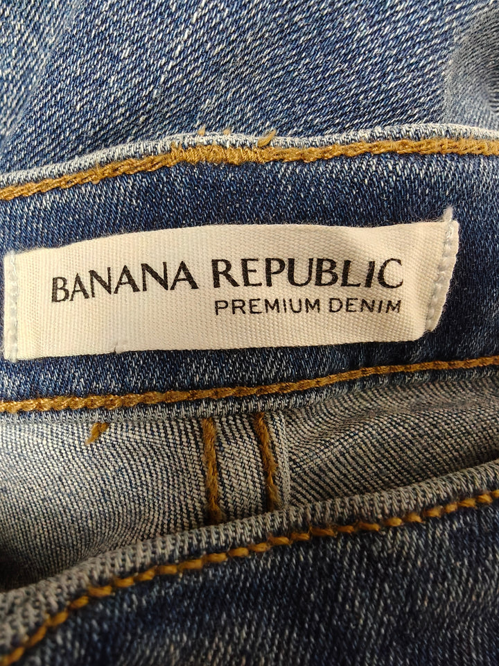 Banana Republic Premium Denim Flare Jeans Women Distressed Blue Size 32