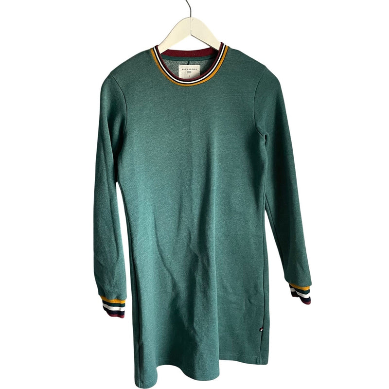 Sol Angeles Teal Sweater Dress Cozy Terry Crewneck Preppy Classic Size Small