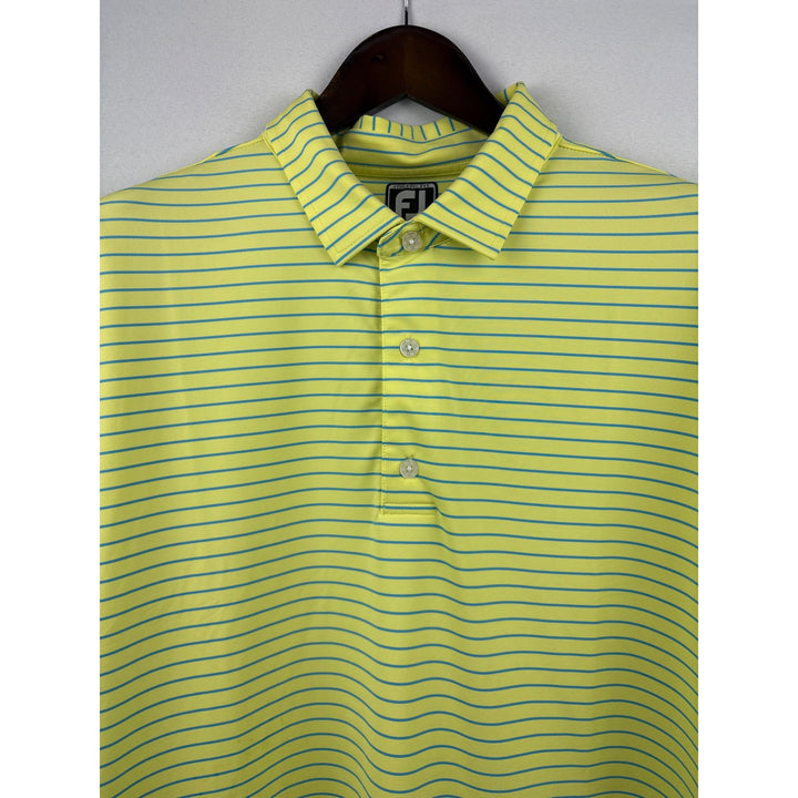 Men’s FootJoy 2XL Neon Yellow and Blue Striped Golf Shirt