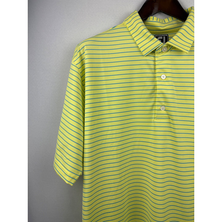 Men’s FootJoy 2XL Neon Yellow and Blue Striped Golf Shirt