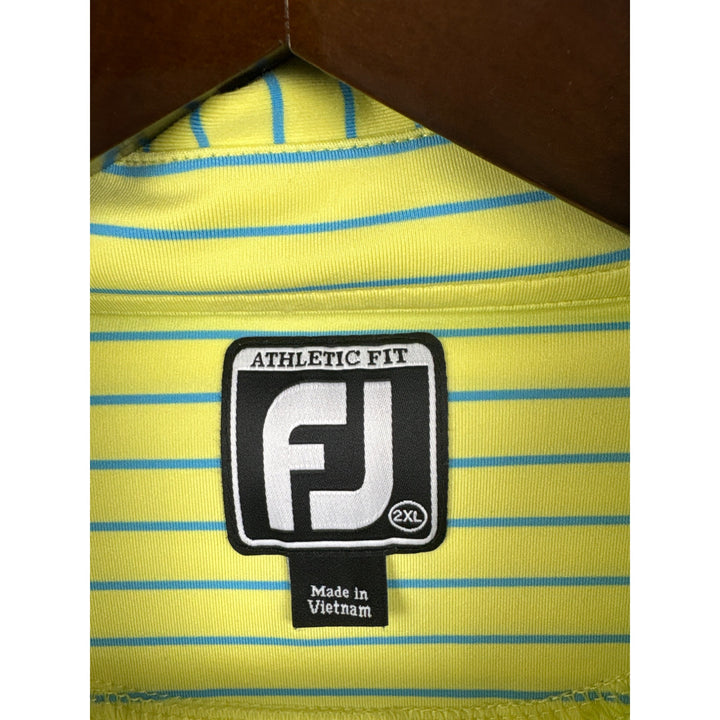 Men’s FootJoy 2XL Neon Yellow and Blue Striped Golf Shirt