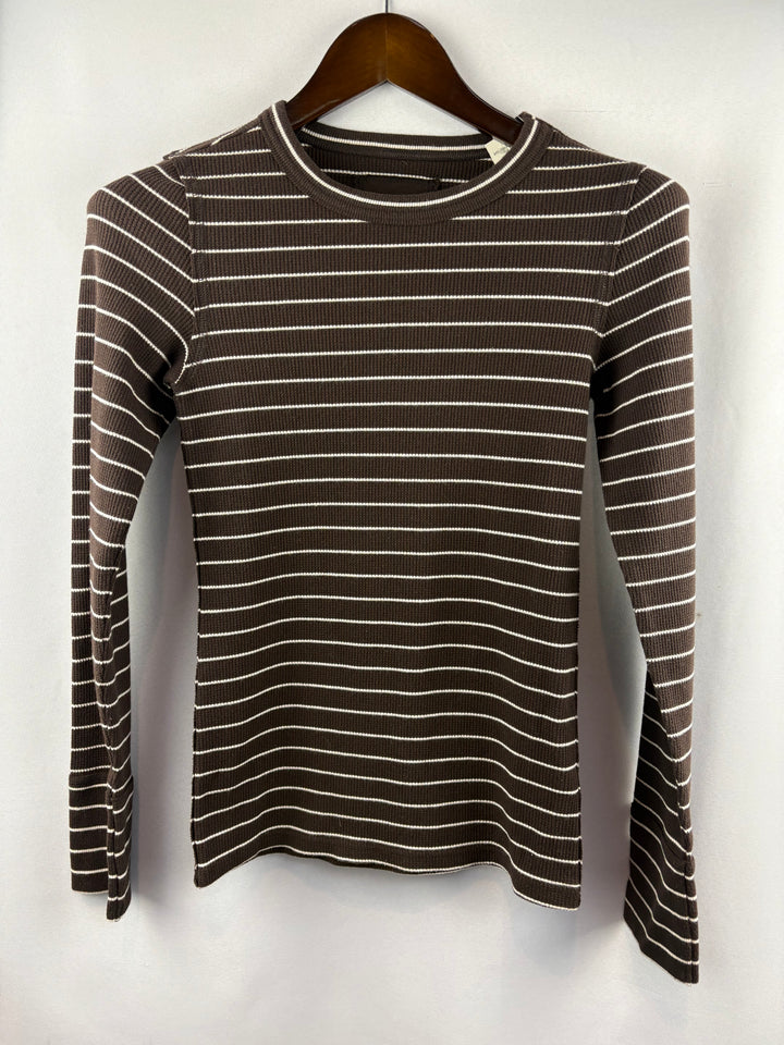 Women’s Aerie Medium Chocolate Brown w/ White Stripes Long Sleeve