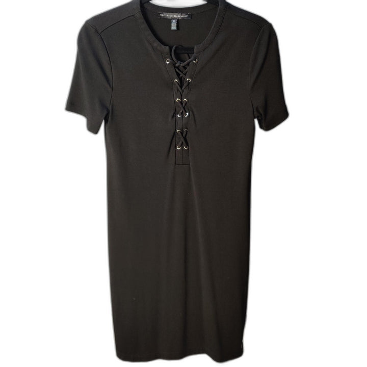 White House Black Market Lace-Up Black T-Shirt Dress – Size XS