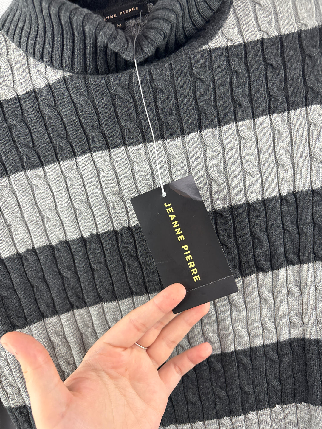 Women’s Jeanne Pierre Medium Charcoal &amp; Heather Gray Stripe Sweater