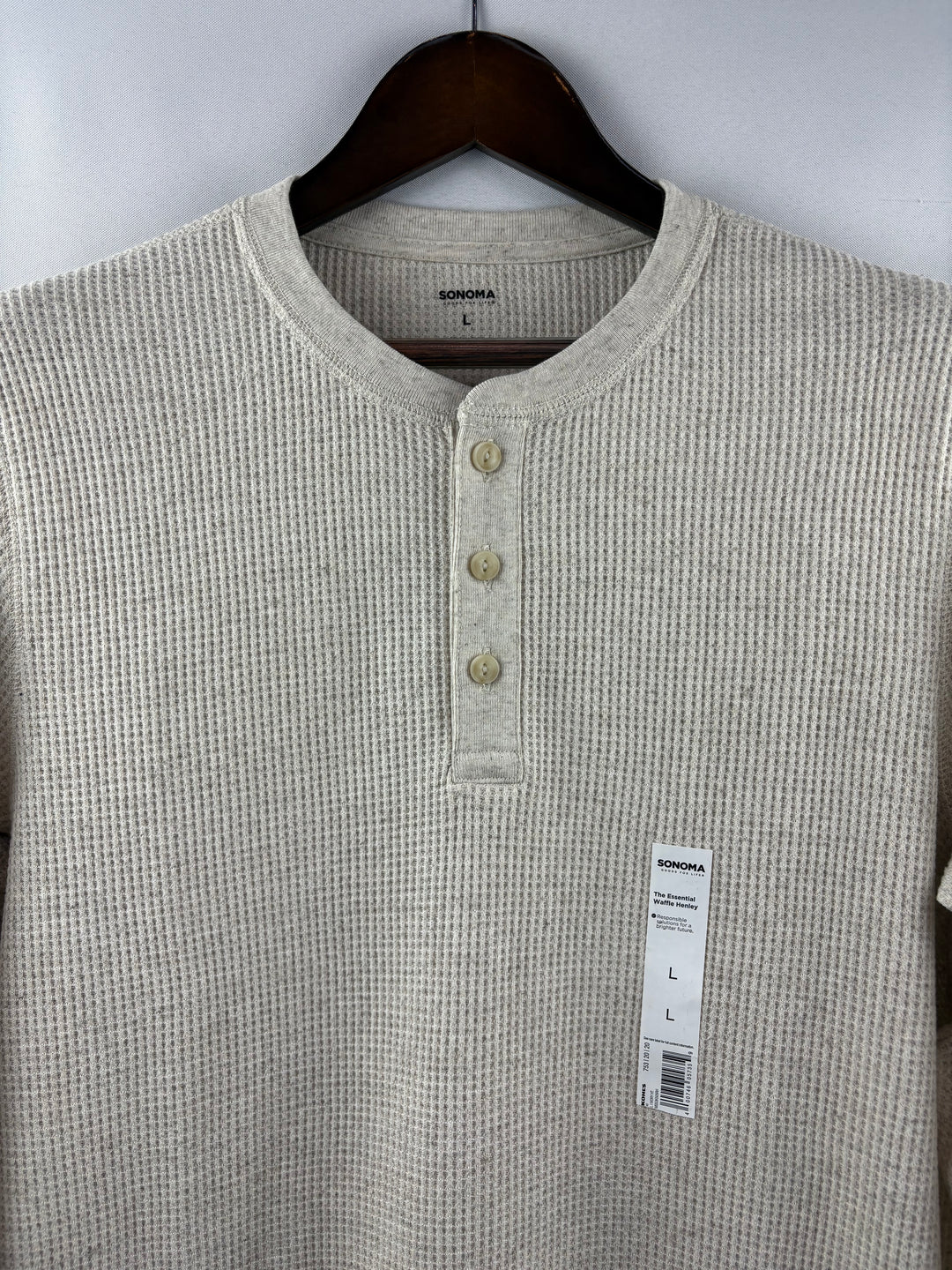 Men’s Sonoma Large Cream Beige Waffle Long Sleeve Henley