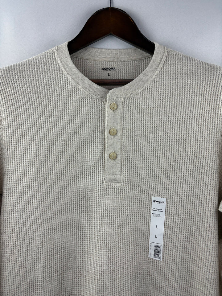 Men’s Sonoma Large Cream Beige Waffle Long Sleeve Henley